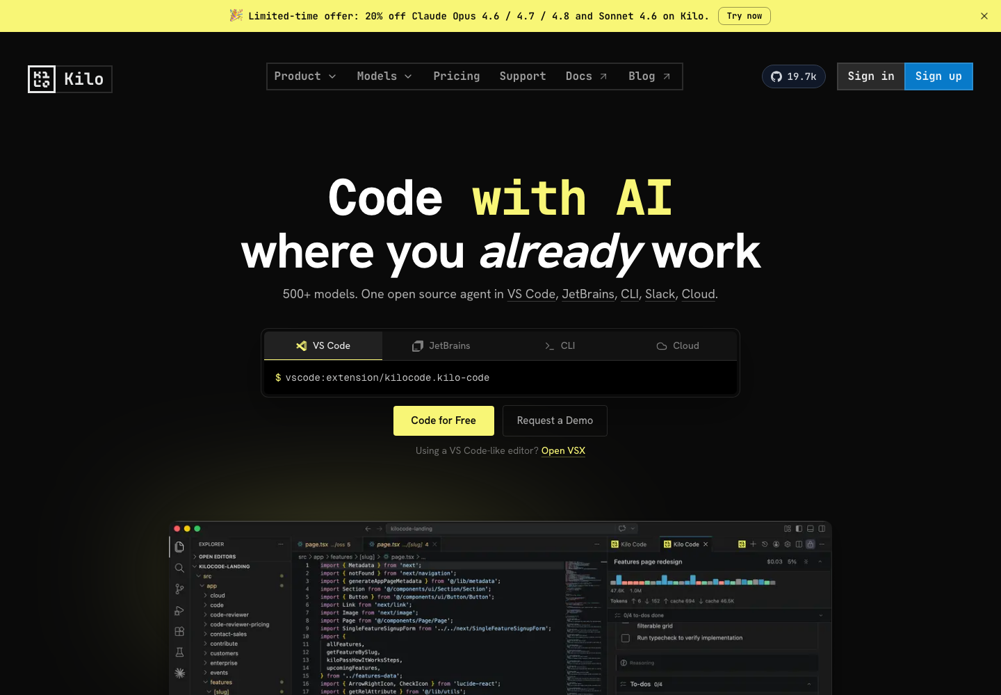 Kilo Code website screenshot