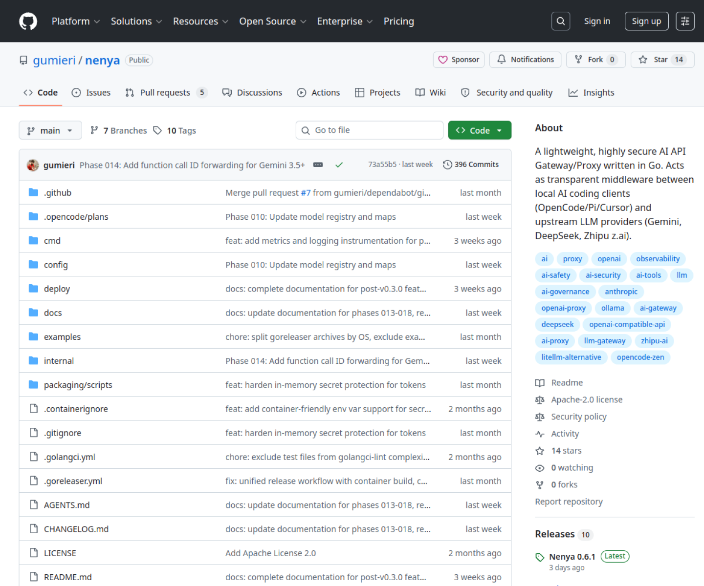 Nenya GitHub repository showing the lightweight AI API gateway and proxy project.